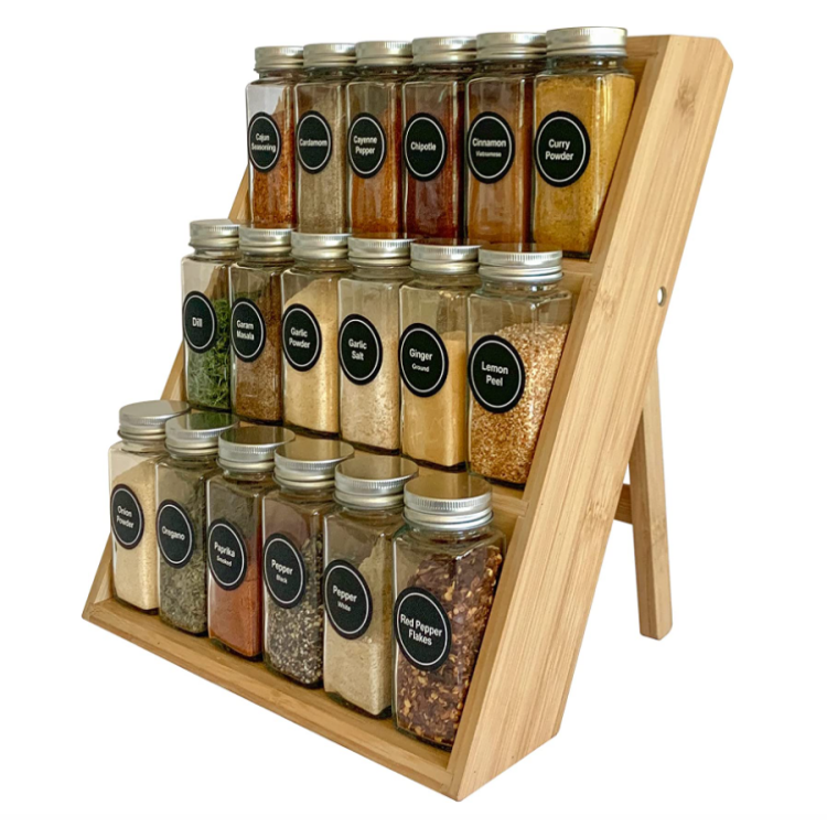 Eco-Pleasant 3-Tier Bamboo Spice Rack – Revolving Picket Seasoning Jar Storage Organizer