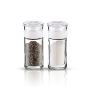 Set of two Black and White Salt and Pepper Shakers with Clear Lids – 50ml for House and Restaurant Use